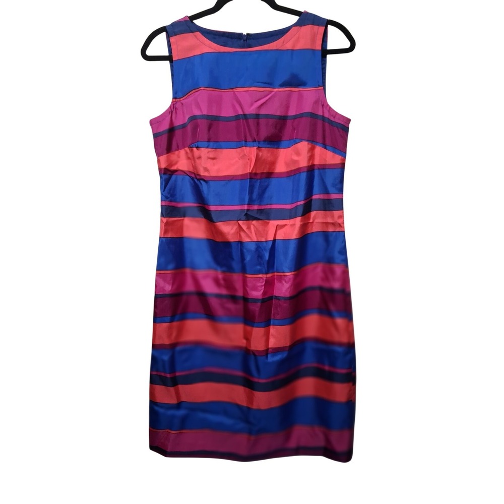 Talbots Pink Blue Striped Satin Sheath Dress Sleeveless Size M Business Career